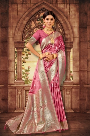 saroski satin silk wedding saree pink
