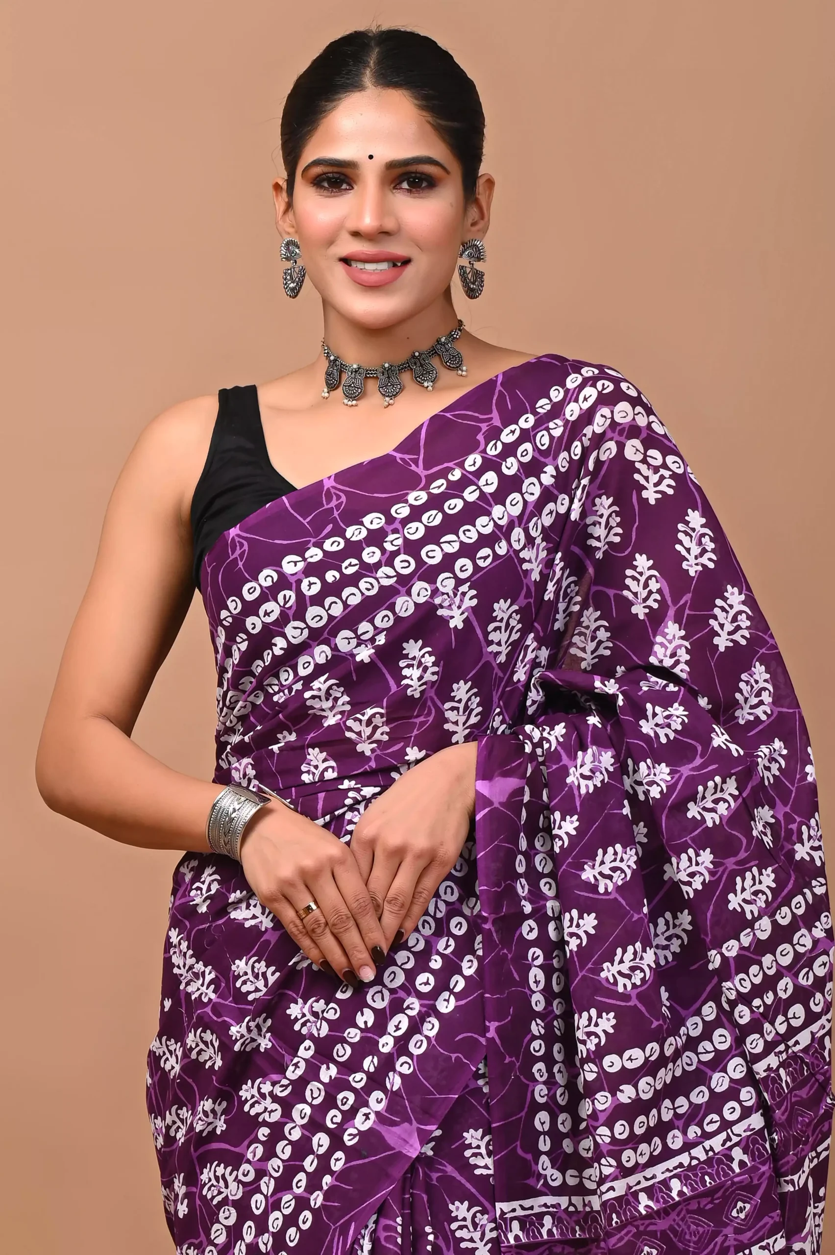 mc05 jaipuri hand block print pure cotton mulmul saree with blouse piece – purple mc05 jaipuri hand block print pure cotton mulmul saree with blouse piece – purple