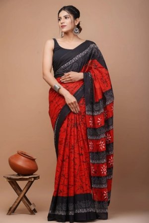 mc14 printed red mul mul cotton saree with blouse piece mc14 printed red mul mul cotton saree with blouse piece