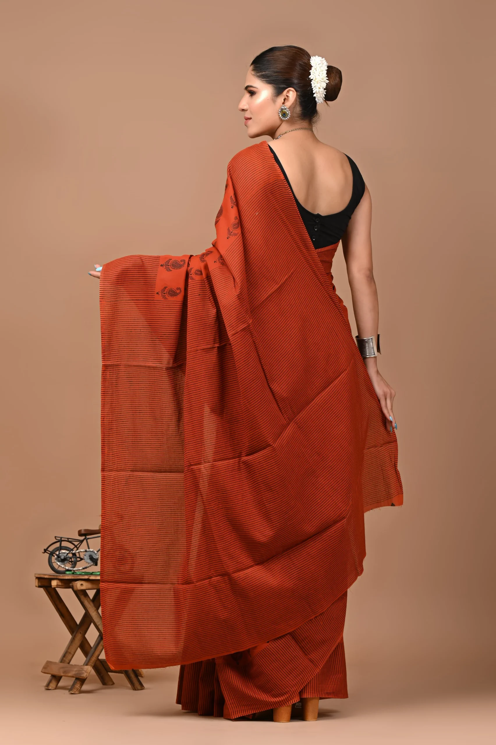 mc10 hand block printed pure mulmul cotton saree with blouse piece – rust orange mc10 hand block printed pure mulmul cotton saree with blouse piece – rust orange